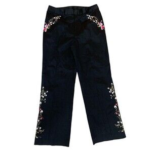 Spenser Jeremy‎ Petites Women’s Pants 10P Black Embroidered Floral Cotton Blend